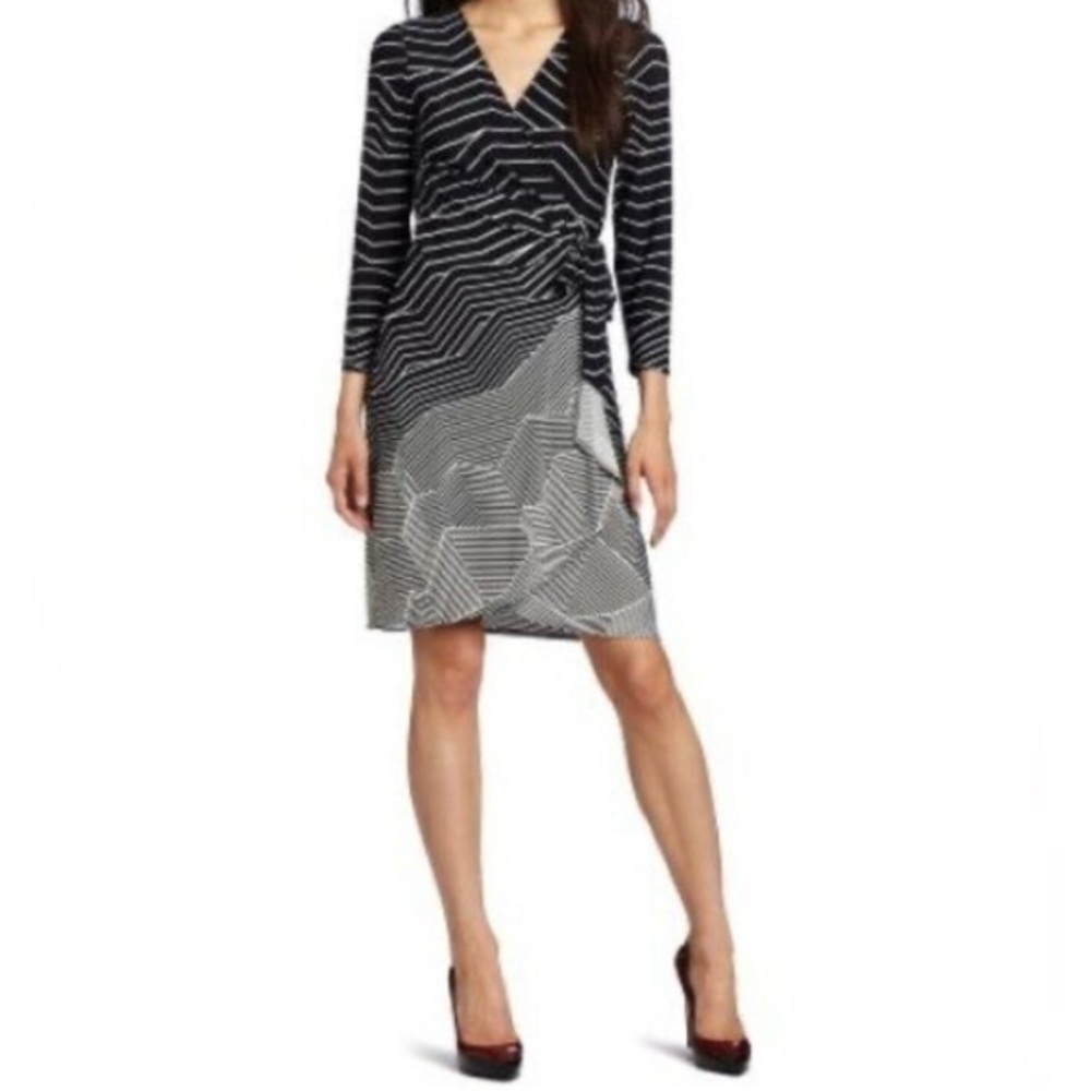 BCBG Max Azria Wrap Dress - M black , white , polyester spandex